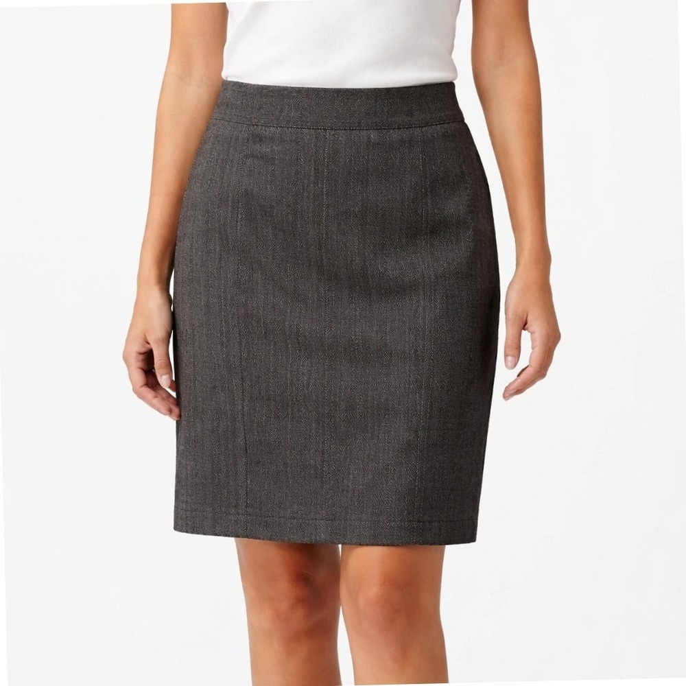 Worthington Womens Herringbone Pencil Skirt Brown Poly Rayon Office Size 18 NWT